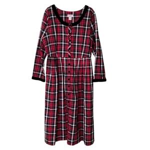 Lanz of Salzburg 100% Cotton Nightgown Dress Red Black Plaid Black Trim Size 1X